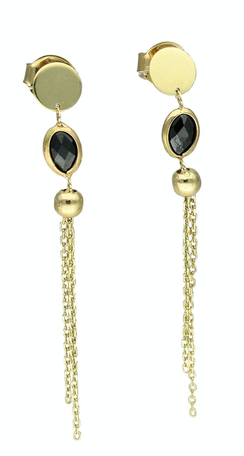 Złote kolczyki 375 wiszące z czarną cyrkonią KL 9563 375 (2).jpg